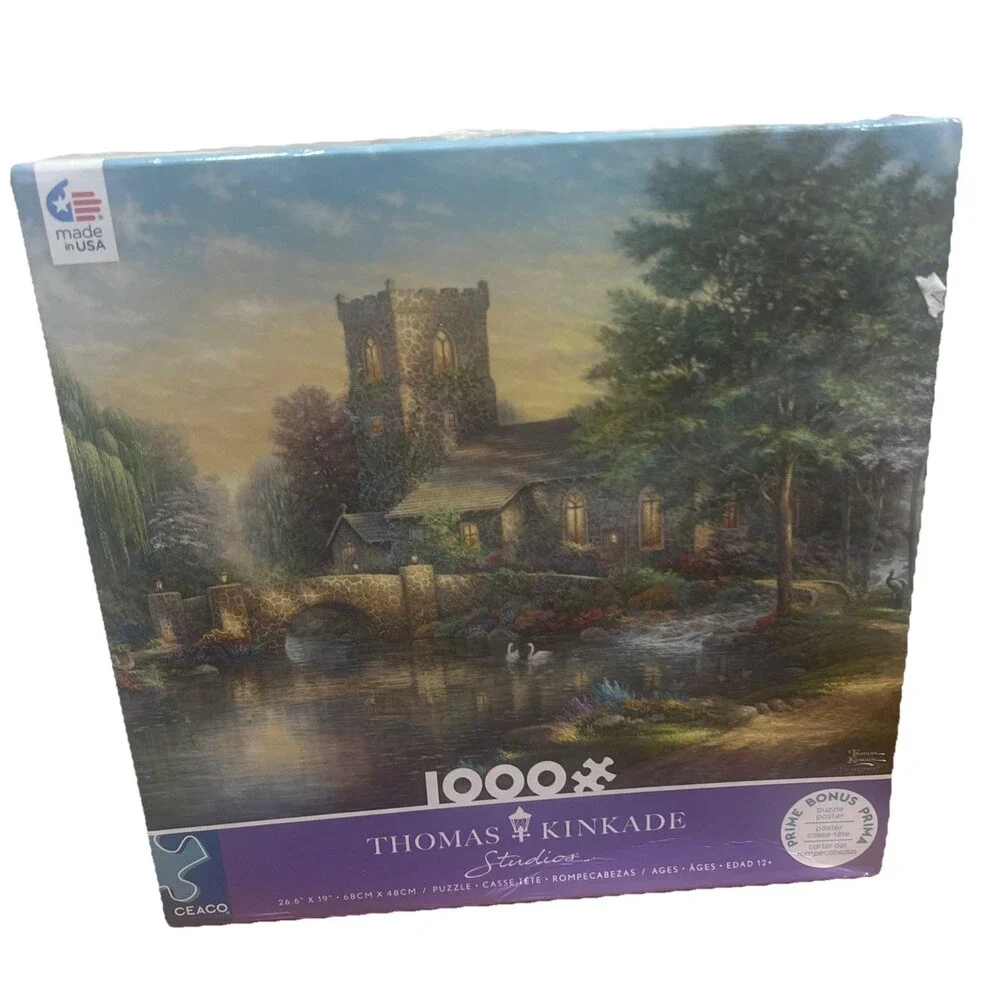 New! Ceaco WILLOW WOOD CHAPEL Thomas Kinkade 1000 Piece Jigsaw Puzzle COMPLETE